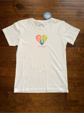 Life is Good Womens Small Ivory Crusher Run Graphic T-Shirt Classic Fit Cotton